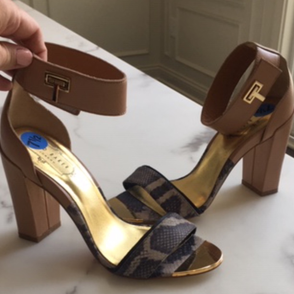 Ted Baker Block Heel Snakeskin Strappy Sandals
